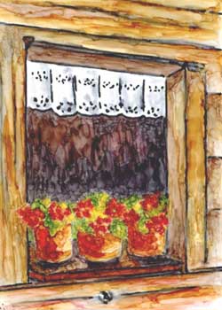 "Flowers In Window" by Sandy Isely, Ashland WI - Alcohol Inks
